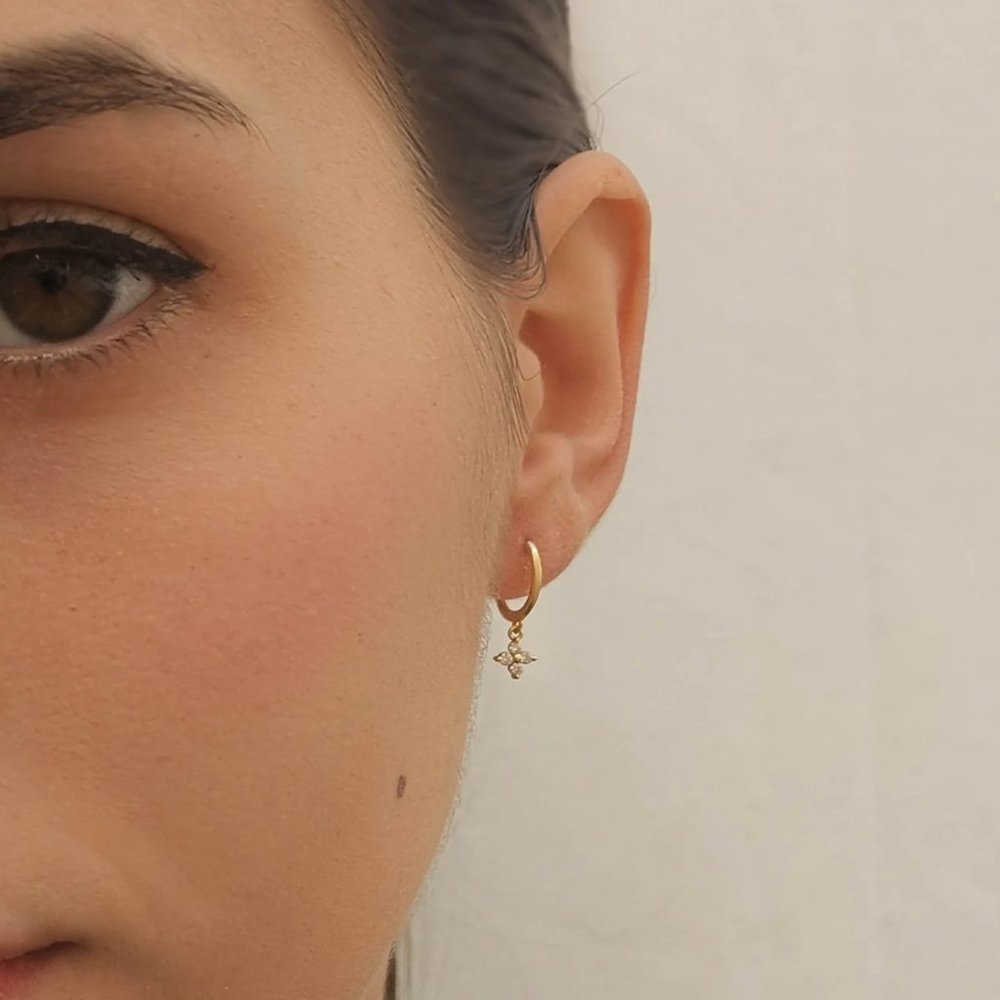Crystal Flower Pendant Charm Hoop Earring in Gold - Picture 7 of 11